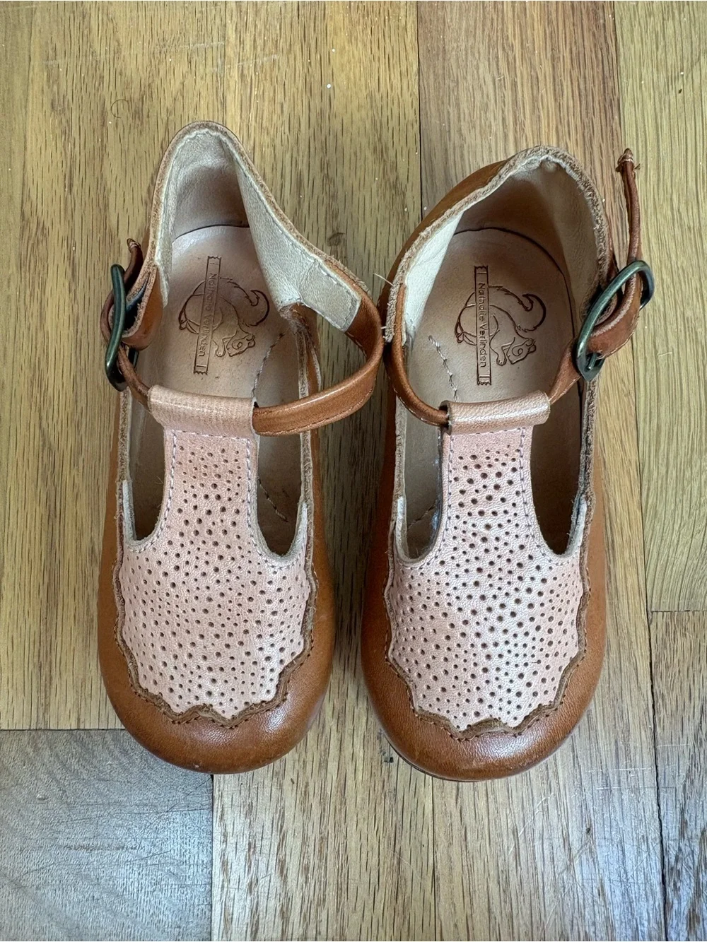 Girls' T-Strap Dress Shoes in Tan & Blush by Nathalie Verlinden
